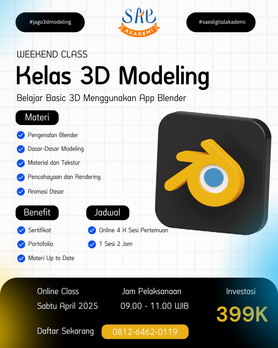 Kelas 3d modeling Kelas 3d modeling di medan, kelas blender di medan, workshop 3d modeling di medan, workshop blender di medan