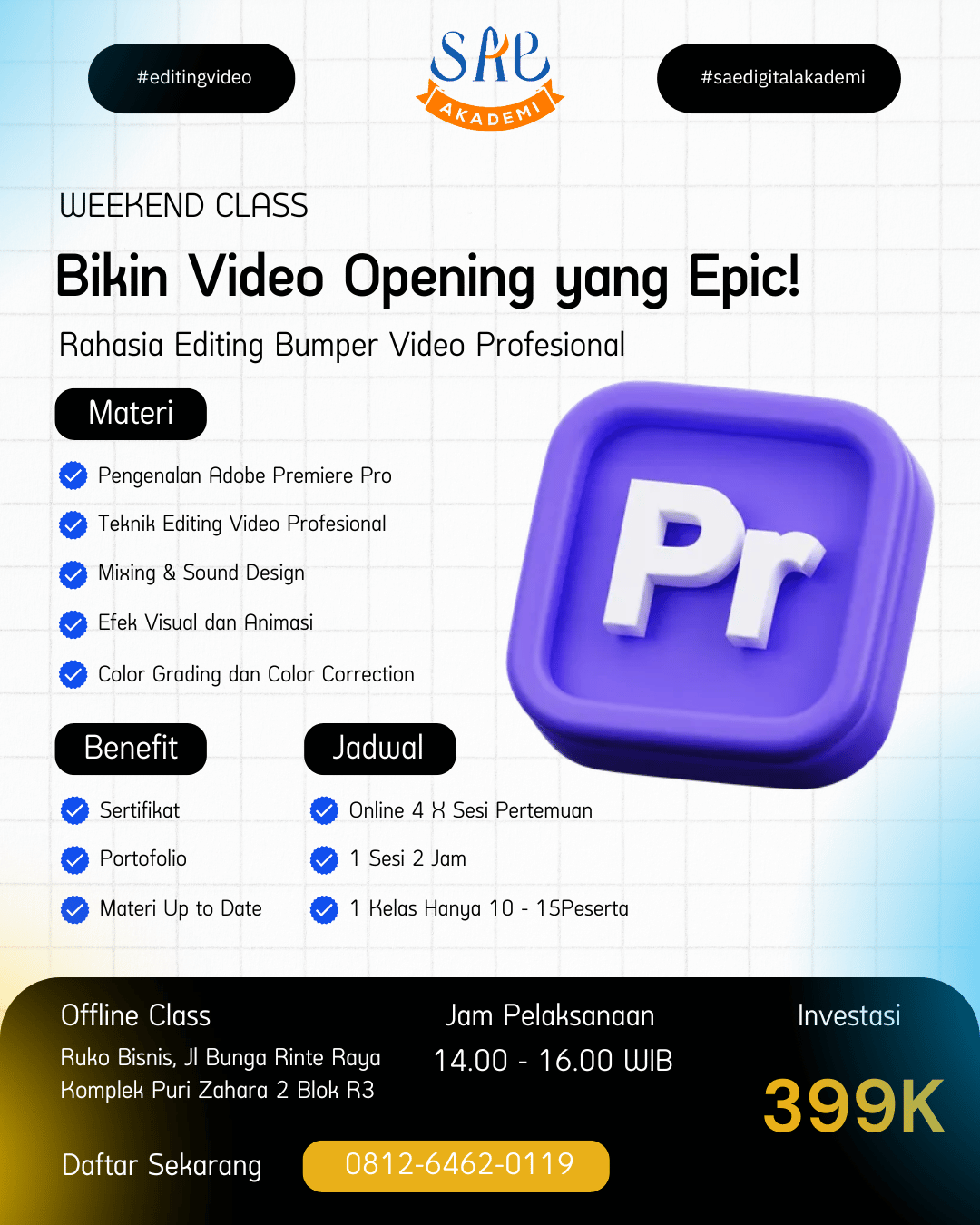 workshop editing video bumper di medan, workshop editing adobe premier di medan, kursus workshop editing murah di medan