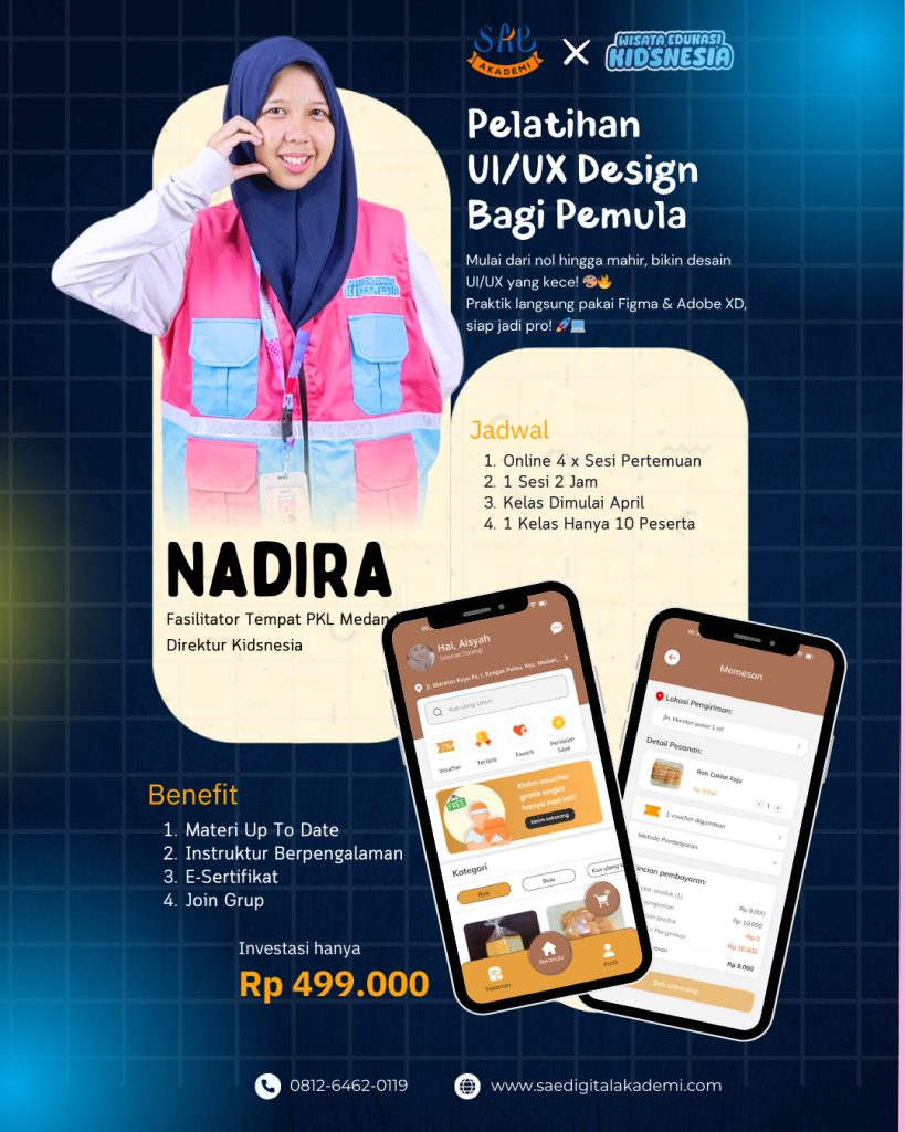 pelatihan UI/UX, kursus desain UI/UX, belajar desain UX, pelatihan desain grafis, kursus desain pemula, UI/UX untuk pemula, cara jadi UI/UX designer, tools desain Figma, desain user interface, pelatihan desain interaktif, pelatihan desain ui/ux di medan